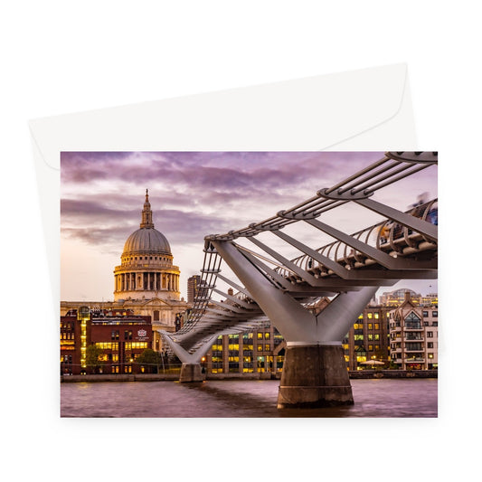 St Paul's Cathedral and Millennium Bridge  over the River Thames, London. Greeting Card