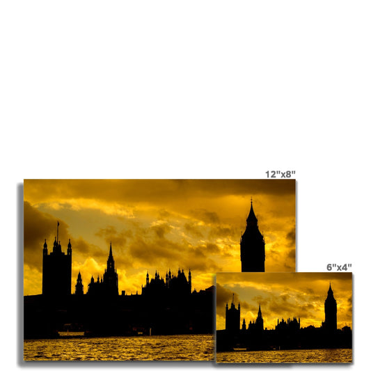 Silhouetted Houses of Parliament, Westminster, London. Fine Art Print
