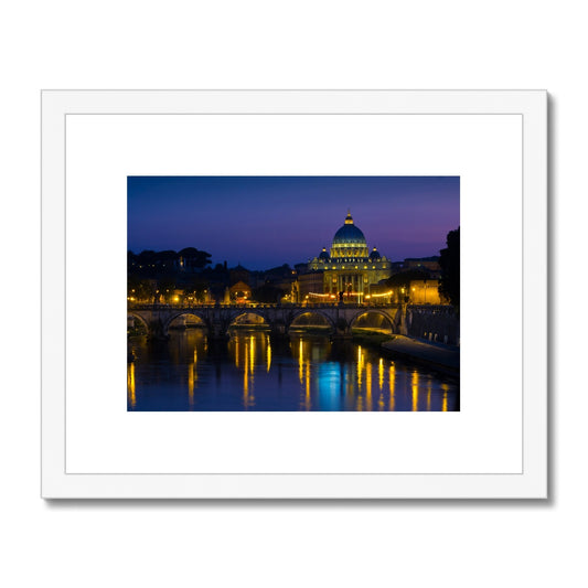 St Peter's Basilica, Vatican City at night, Rome, Italy. Framed & Mounted Print