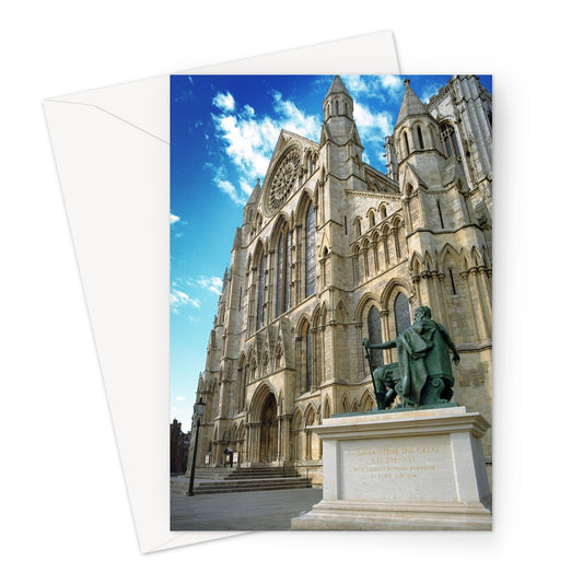 York Minster's South façade with the statue of Constantine in the foreground. North Yorkshire, UK Greeting Card