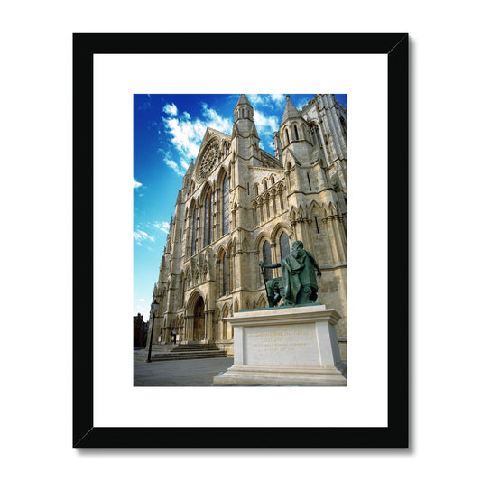 York Minster's South façade with the statue of Constantine in the foreground. North Yorkshire, UK Framed & Mounted Print