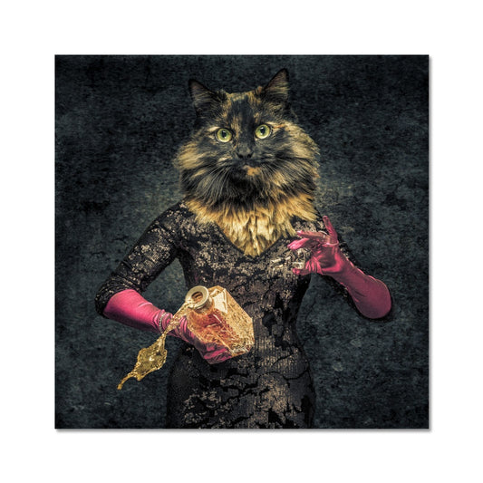 Anthropomorphic cat spilling drink from decanter Fine Art Print