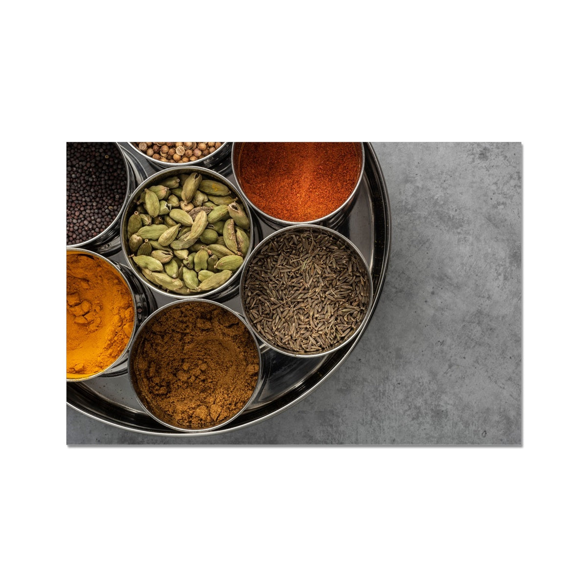 Flat lay of an spice tin (masala dabba)  Fine Art Print