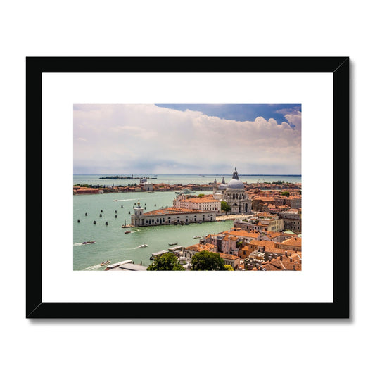 Aerial photograph of Punta della Dogana and church of Santa Maria della Salute, Venice, Italy. Framed & Mounted Print