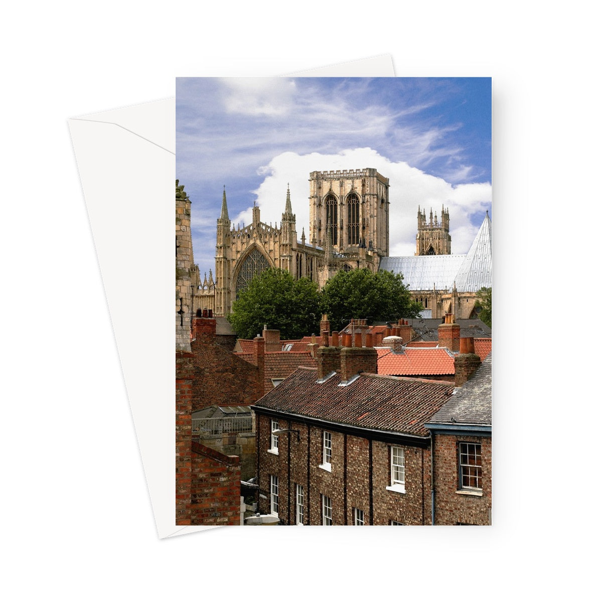 York Minster towering over York's historic rooftops. York. North Yorkshire. UK Greeting Card
