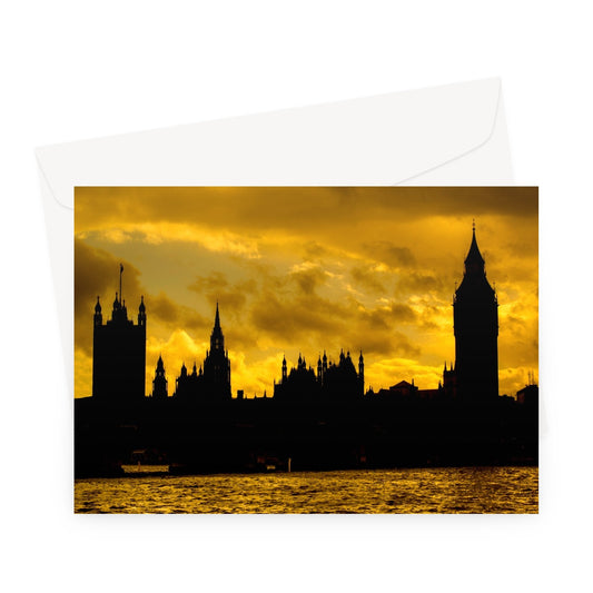 Silhouetted Houses of Parliament, Westminster, London. Greeting Card