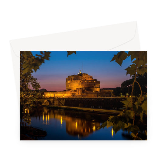 Castel sant'Angelo on the banks of the river tiber at night, Rome, Italy. Greeting Card