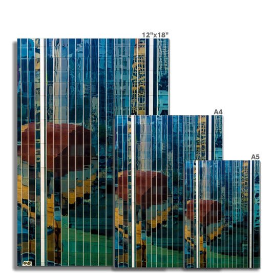 Urban reflections dance across a skyscraper's glazed facade Fine Art Print
