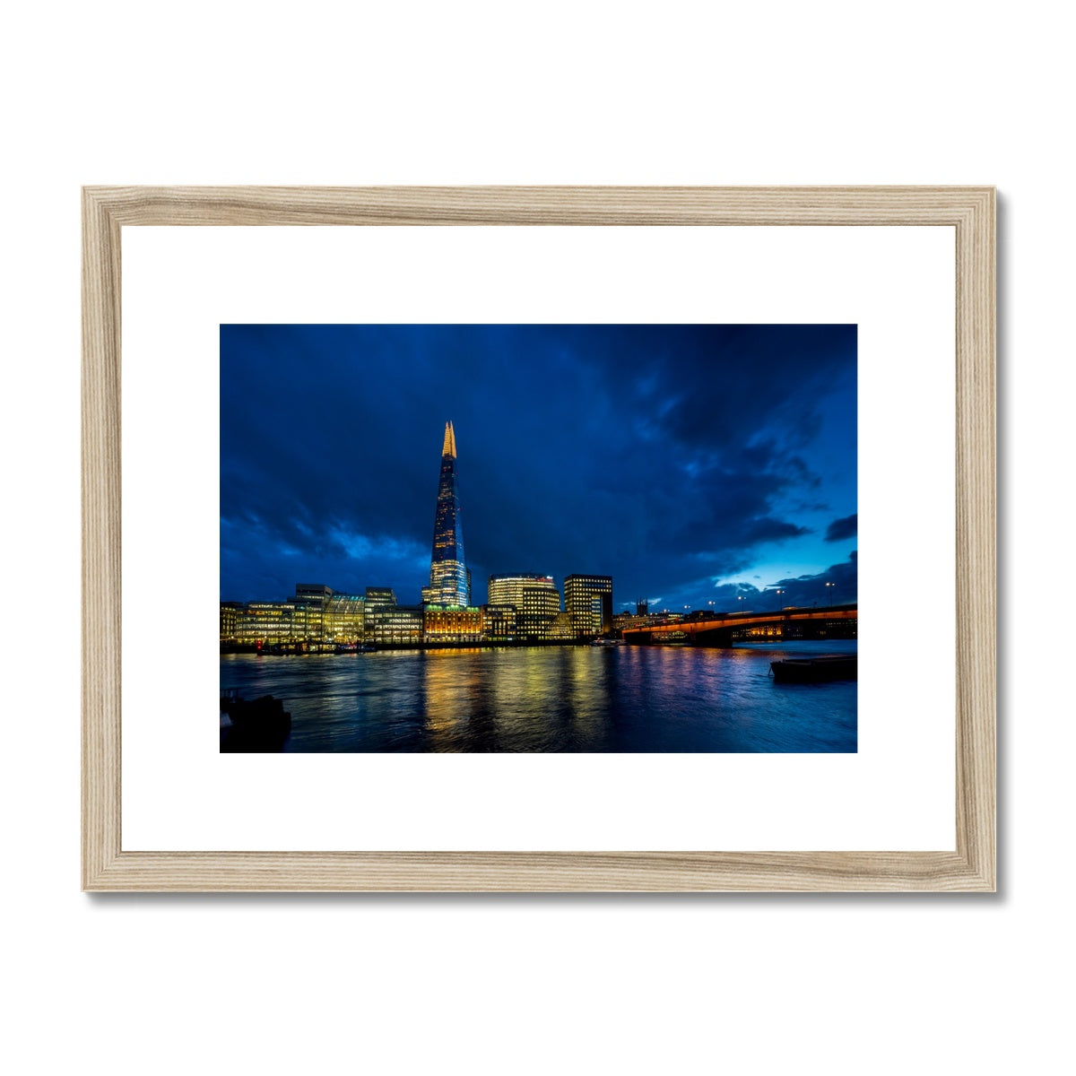 The Shard and river Thames at dusk, London. Framed & Mounted Print