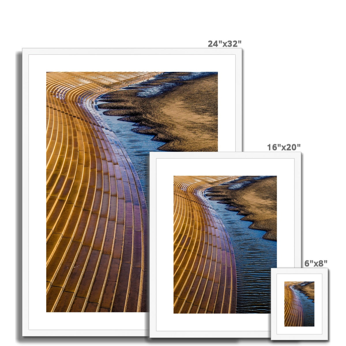 Blackpool sea defence stone steps leading down to beach. UK. Framed & Mounted Print