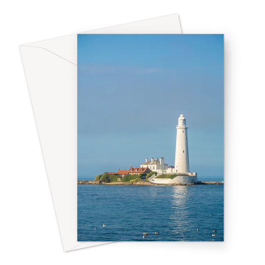 St Mary's Island and lighthouse at high tide, Whitley Bay, Tyne and Wear. UK Greeting Card