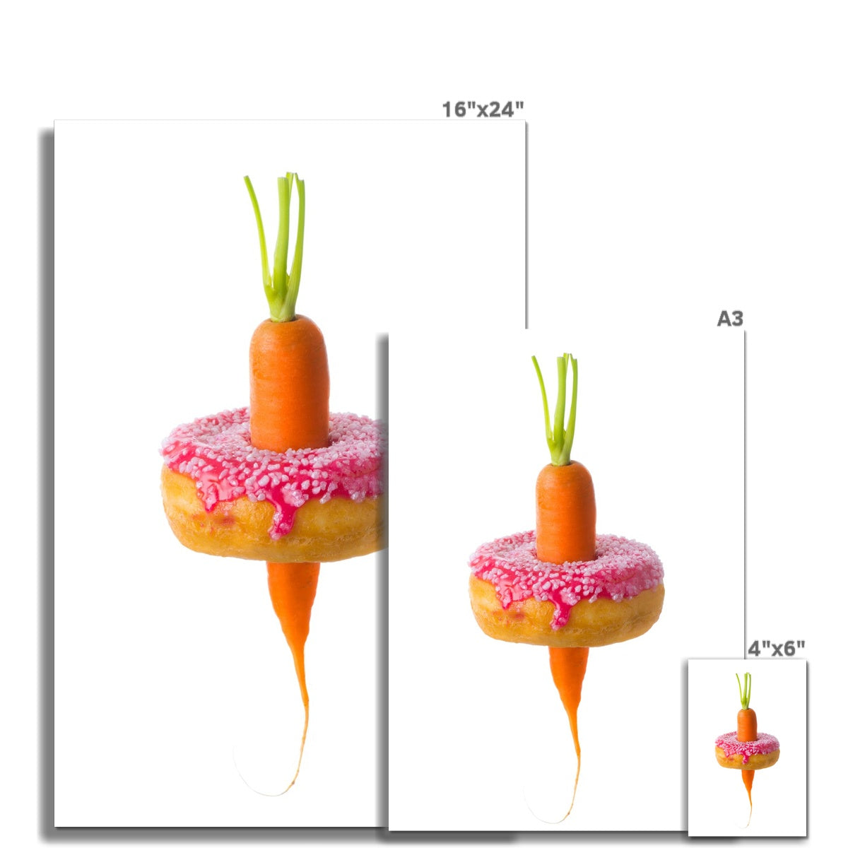 Carrot through a doughnut demonstrating healthy versus unhealthy food choices.  Fine Art Print