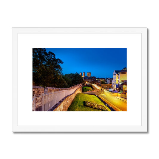 Bar Walls and York Minster at dusk Framed & Mounted Print
