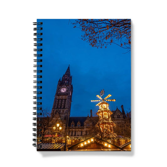Manchester Town Hall and Christmas market at night Notebook