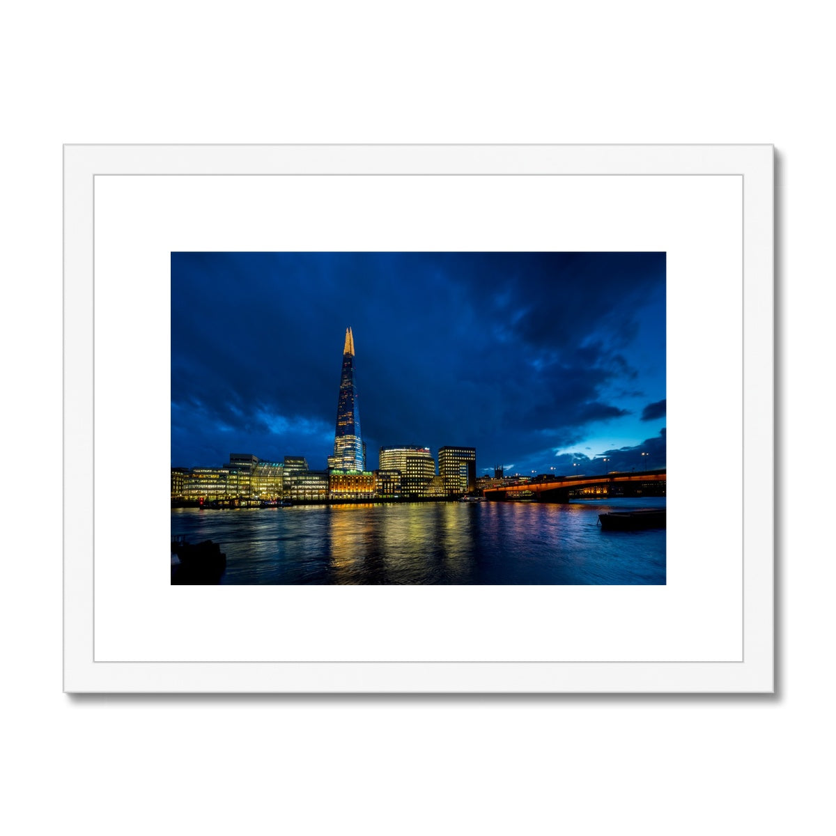 The Shard and river Thames at dusk, London. Framed & Mounted Print