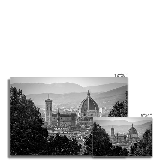 The south façade of Florence Cathedral glimpsed through the trees of San Miniato al Monte. Italy.  Fine Art Print