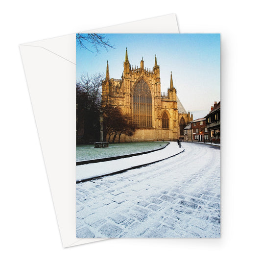 York Minster with College Green and College Street in the  snow, York, North Yorkshire, UK Greeting Card