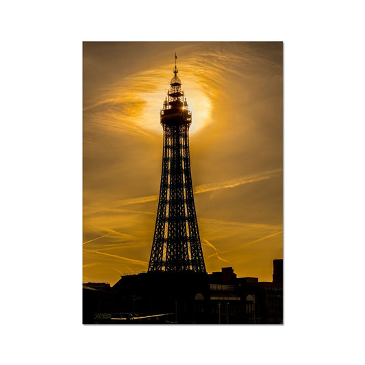 Blackpool Tower silhouetted against morning sunlight. UK. Fine Art Print