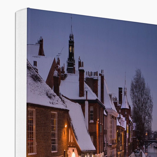 The Kings Arms pub and River Ouse in the snow at dusk, York, UK. Canvas