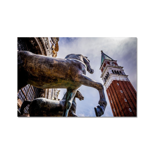Horses of Saint Mark statues on the balcony of St Marks's basilica in Venice, Italy. Fine Art Print