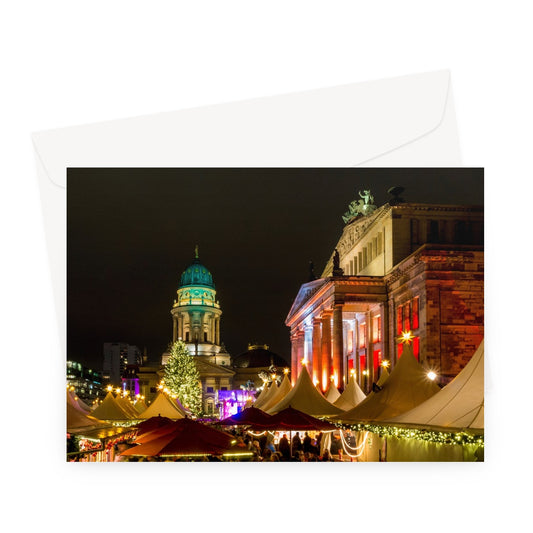 Weihnachtszauber Christmas  Market at the Gendarmenmarkt at night, Berlin, Germany Greeting Card