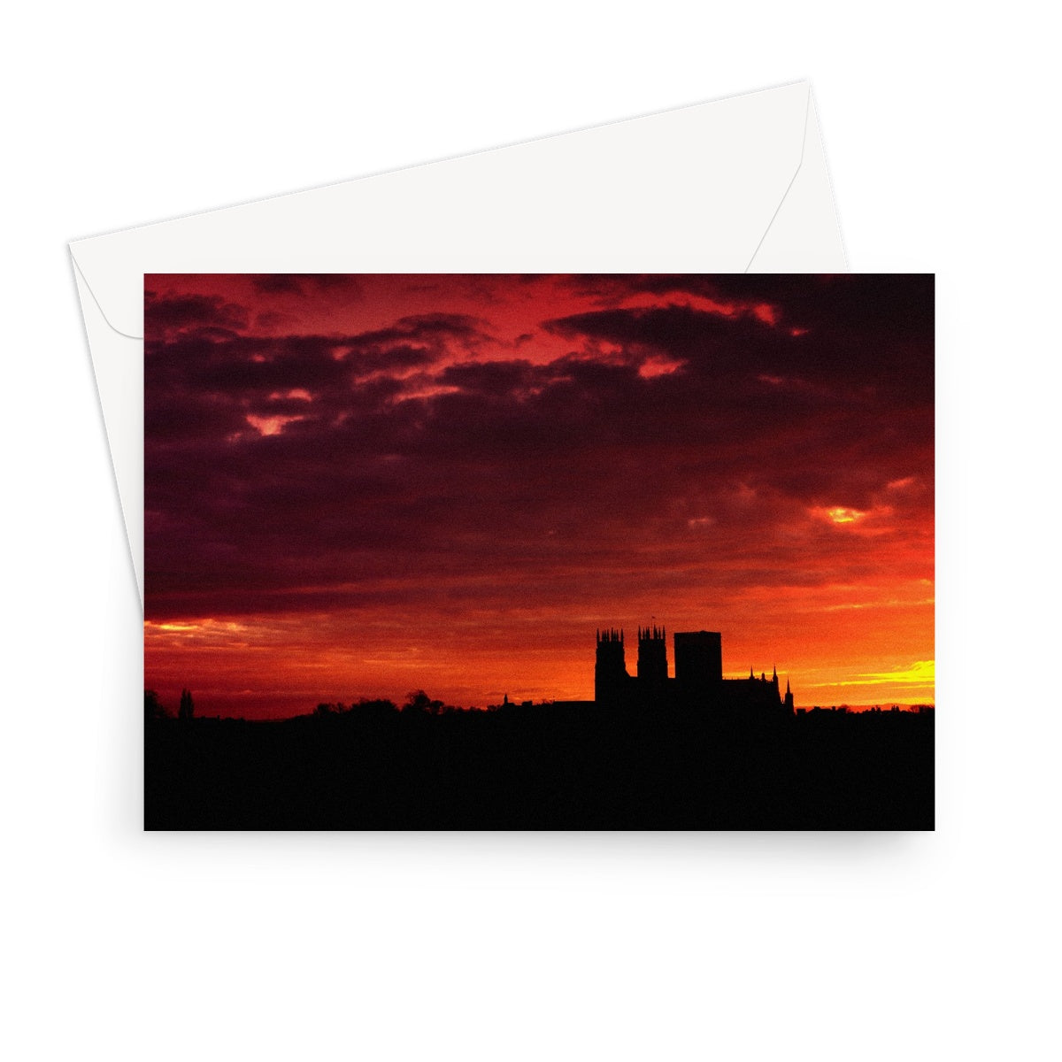 York Minster silhouetted against an orange sky at sunrise Greeting Card