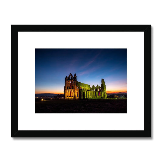 Whitby Abbey illuminated for Halloween, Whitby, UK. Framed & Mounted Print