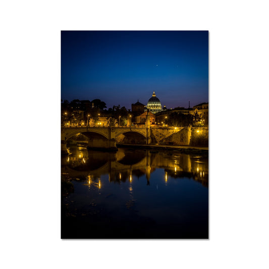 St Peter's Basilica. Ponte Vittorio Emanuele ll Vatican City at night, Rome, Italy. Fine Art Print
