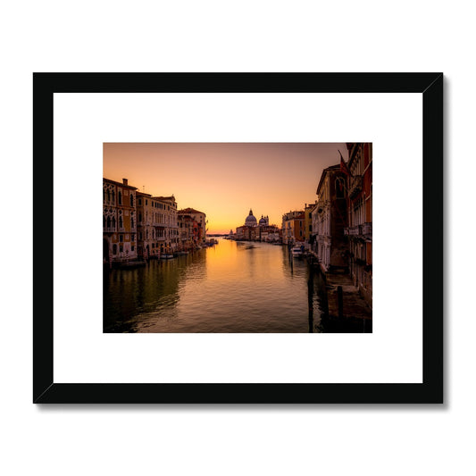 Grand Canal with Santa Maria della Salute in the distance at sunrise. Venice, Italy. Framed & Mounted Print