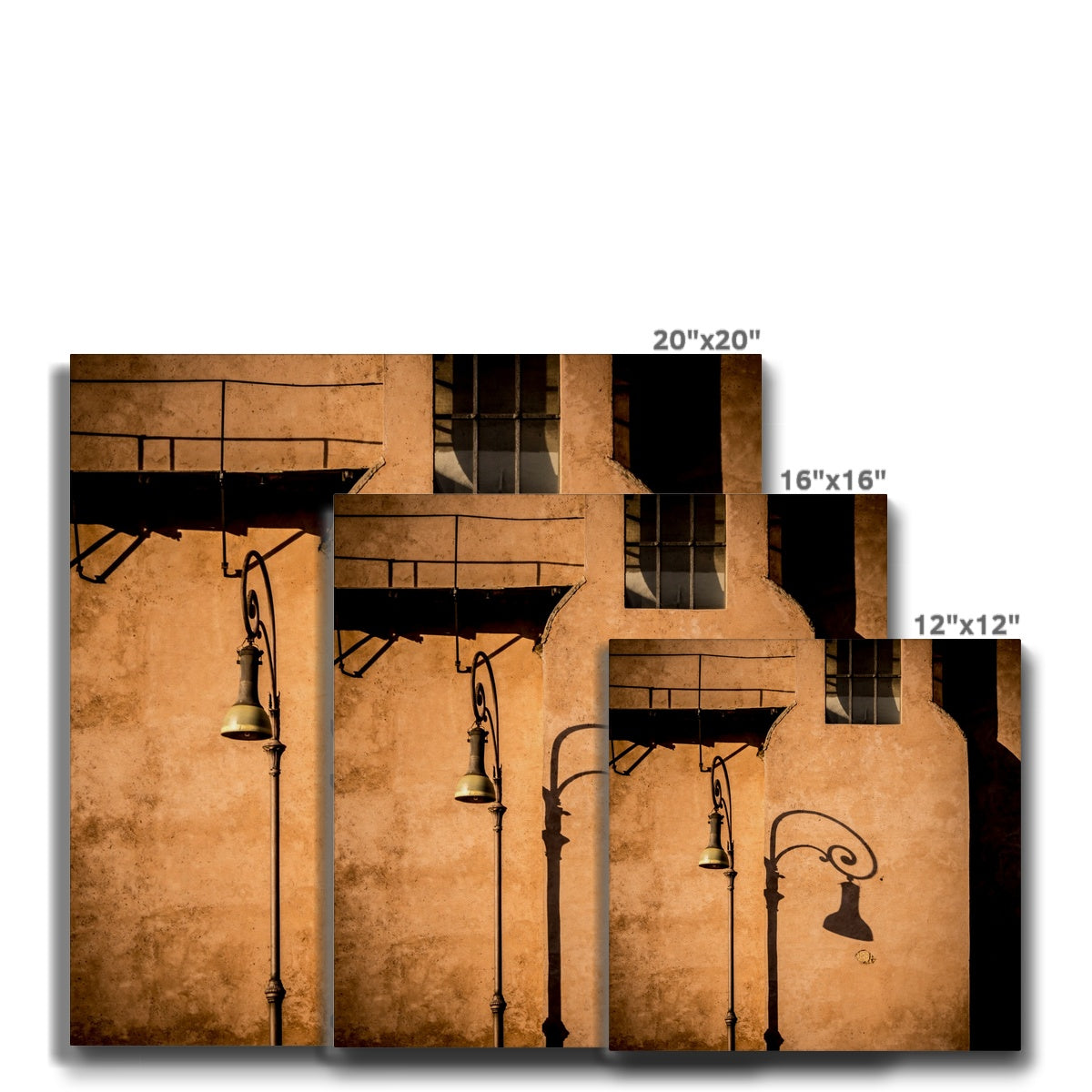 Street lamp and shadow on rendered building wall, Rome, Italy. Canvas