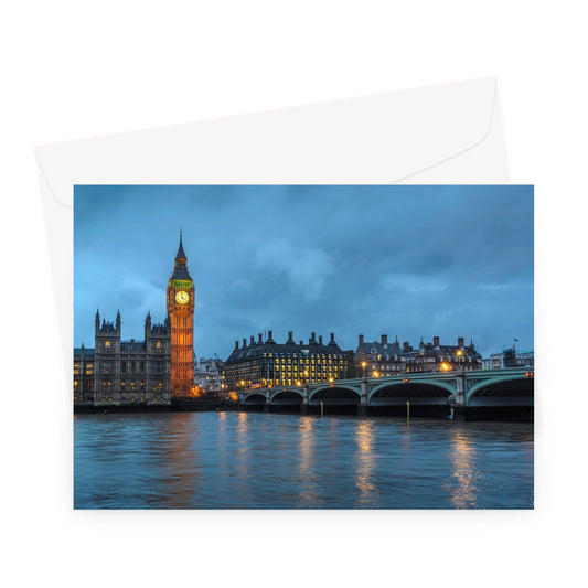 Big Ben and Houses of Parliament at dusk, Westminster, London. Greeting Card
