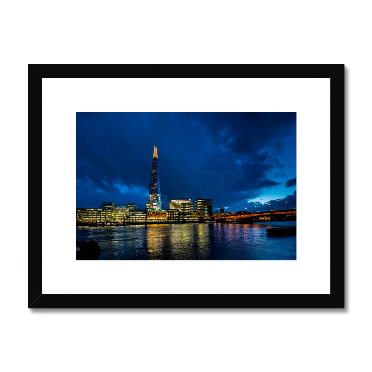 The Shard and river Thames at dusk, London. Framed & Mounted Print