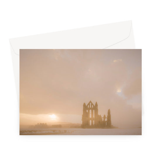 Whitby Abbey in snow, North Yorkshire. UK Greeting Card
