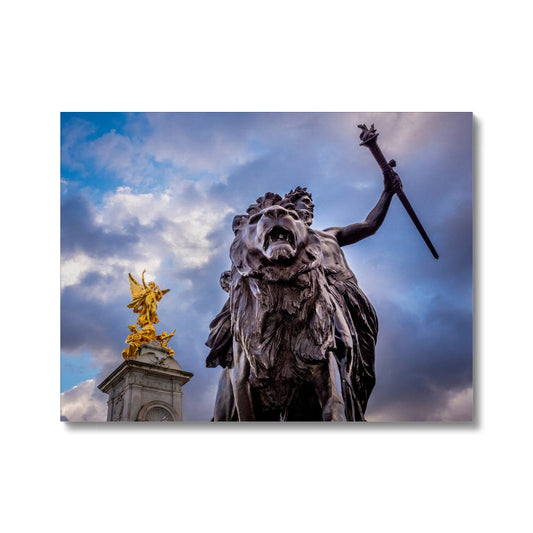 Gilded Winged Victory at the top of the Victoria Memorial and Progress bronze statue at base, London. Canvas