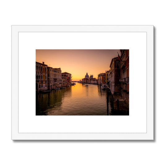 Grand Canal with Santa Maria della Salute in the distance at sunrise. Venice, Italy. Framed & Mounted Print