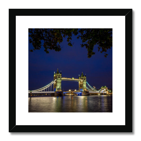 Tower Bridge over the river Thames at night, London. Framed & Mounted Print
