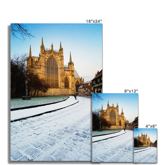 York Minster with College Green and College Street in the  snow, York, North Yorkshire, UK Fine Art Print