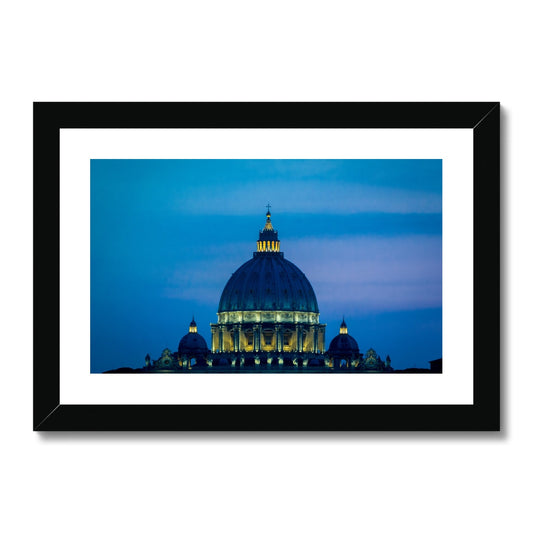 St Peter's Basilica. Vatican City at night, Rome, Italy. Framed & Mounted Print