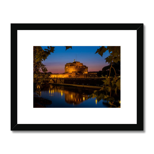 Castel sant'Angelo on the banks of the river tiber at night, Rome, Italy. Framed & Mounted Print