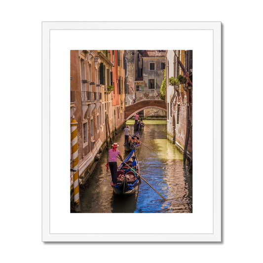 Gondolas  on a canal in Venice, Italy Framed & Mounted Print