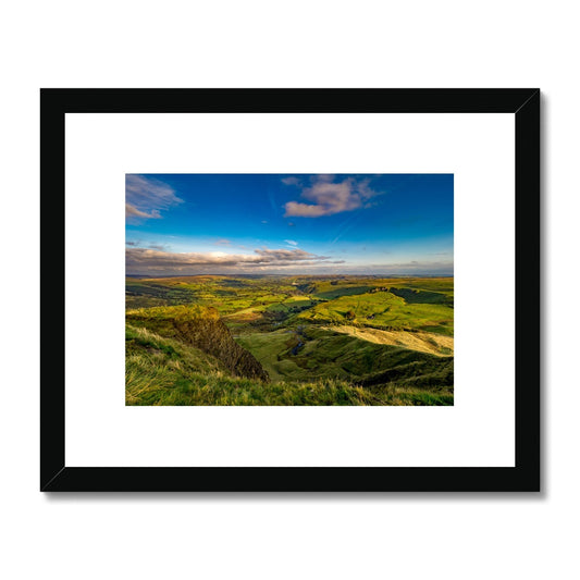 View from summit of Mam Tor  Castleton and Hope Valley, Peak District, UK. Framed & Mounted Print