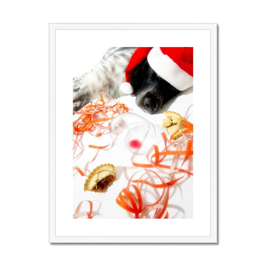 Sleeping dog after Christmas party Framed & Mounted Print