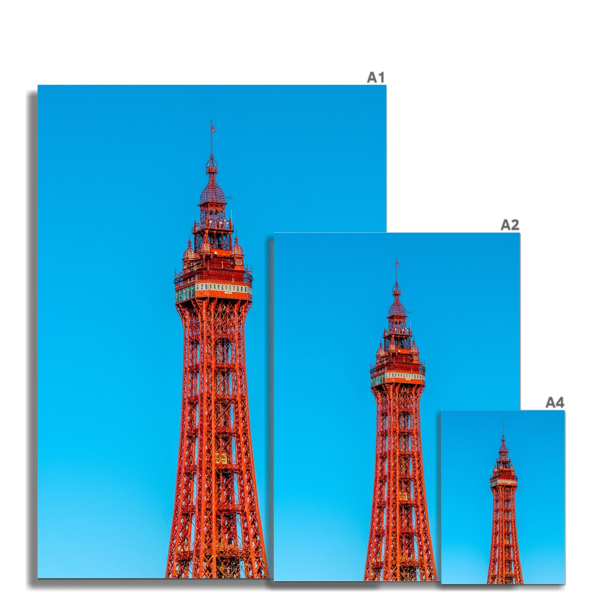 Blackpool Tower with a cloudless blue sky. UK Fine Art Print