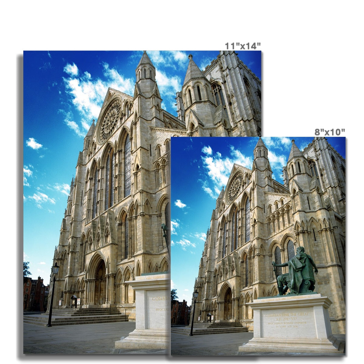 York Minster's South façade with the statue of Constantine in the foreground. North Yorkshire, UK Fine Art Print