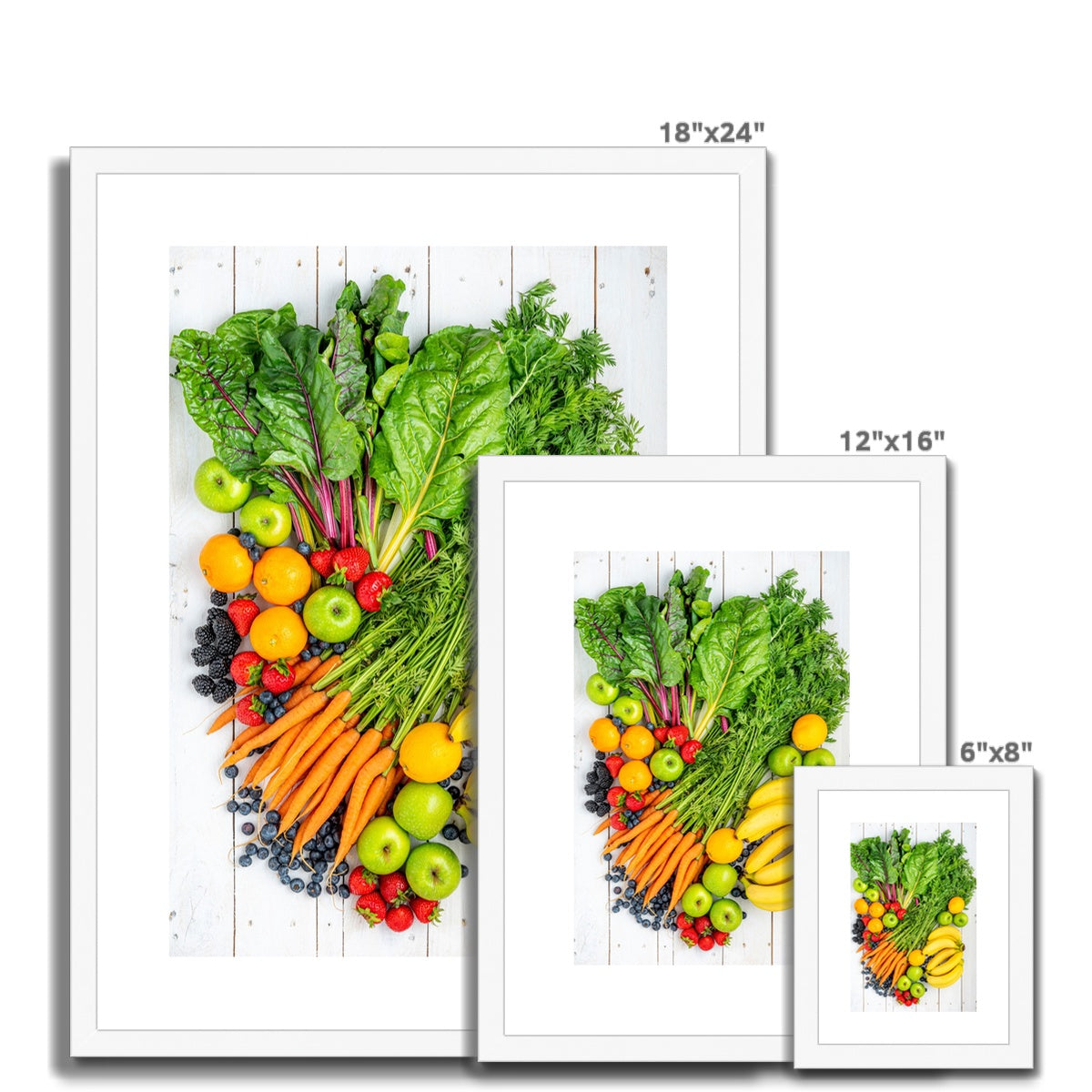 Flat lay of fresh fruit and vegetables on a modern rustic background Framed & Mounted Print