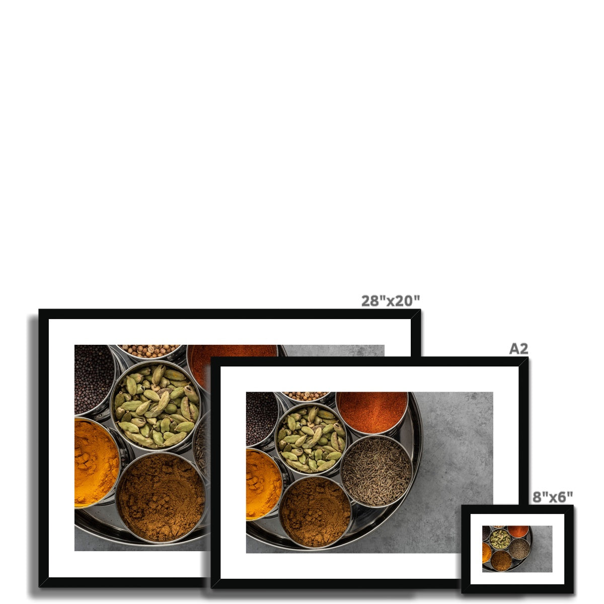 Flat lay of an spice tin (masala dabba)  Framed & Mounted Print