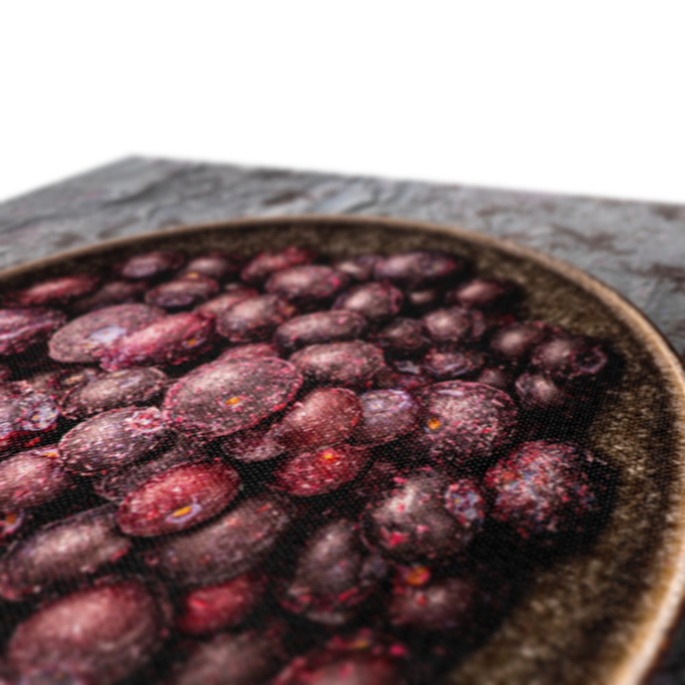 Flat lay: bowl of frozen blueberries  Canvas