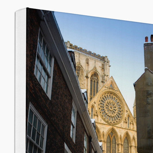 South entrance to York Minster with the Rose window seen from Minster Gates in the snow, York, UK. Canvas