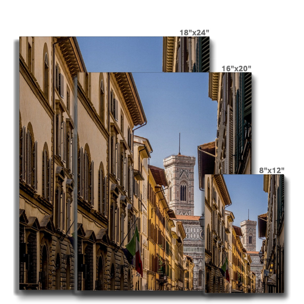 Giotto's Campanile glimpsed between buildings in the city of Florence, Italy. Canvas