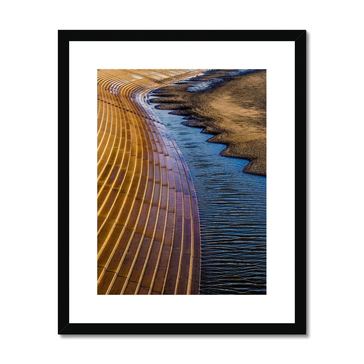 Blackpool sea defence stone steps leading down to beach. UK. Framed & Mounted Print